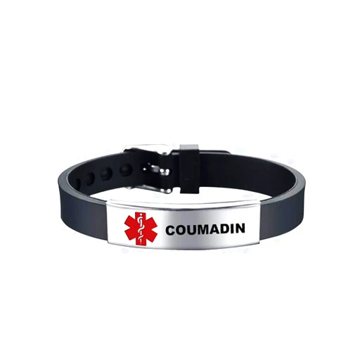 LuxglitterLin Sport Medical Alert ID Tag Bracelet for Women Men Emergency Silicone Adjustable Wristband 7.5 to 8.5 Inches