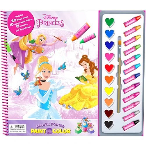 By Phidal Publishing Inc (Author) Phidal - Disney Princess Deluxe Poster Paint & Color - with 80 Coloring Pages, 10 Water Color Paints and 12 Crayons for Kids and Children Learning Fun (Deluxe Poster and Paint)