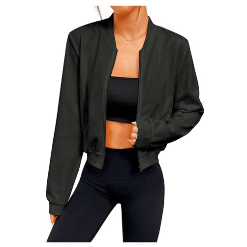 SweatyRocks Women's Lightweight Jackets Casual Basic Zip Up Cropped Bomber Jacket
