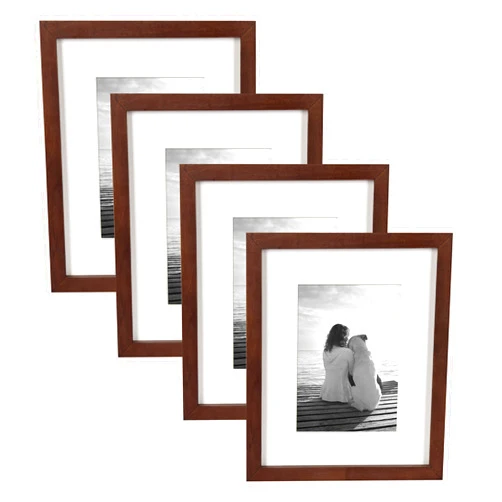 DesignOvation Gallery Wood Photo Frame Set for Customizable Wall or Desktop Display, Walnut Brown 8x10 matted to 5x7, Pack of 4