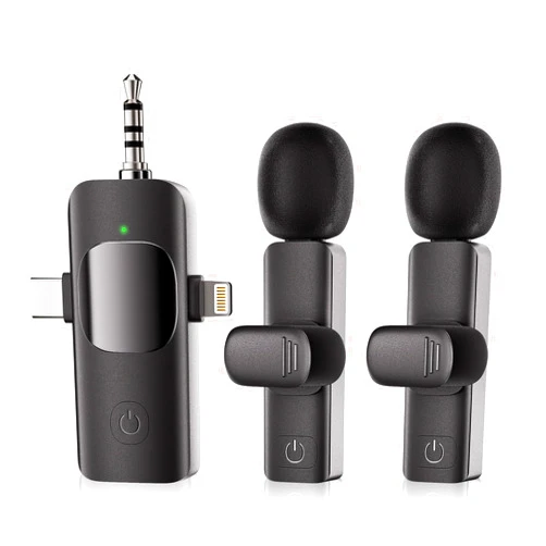 YFIXQNSU Professional Wireless Lavalier Mini Microphone - Microphone for Iphone/ Android/ Camera, 3 in 1 Cordless Mic Smart Noise Reduction Crystal Clear Sound Quality, Plug-Play, Suit for Video Podcast