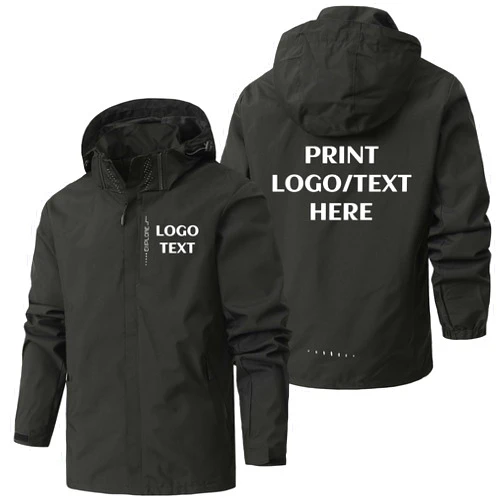 KENSBUY Custom Men's Waterproof Outdoor Jacket with Zipped Pockets Personalized Lightweight Windbreaker Hooded Rain Coat