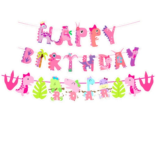 Miruwtog Dinosaur Happy Birthday Banner,Dinosaur Birthday Banner Girl,Dinosaur 1st 2nd 3rd 4th 5th Birthday Banner Girl,Pink Dinosaur Party.