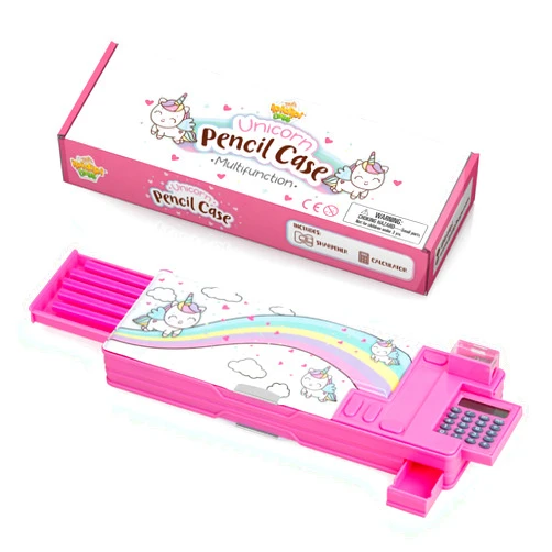 IPIDIPI TOYS Unicorn Pop Up Multifunction Pencil Case for Girls - School Supplies with Compartments, Calculator, Sharpener, and Pencils, Cool Stationery Box, Stocking Stuffers - Pink