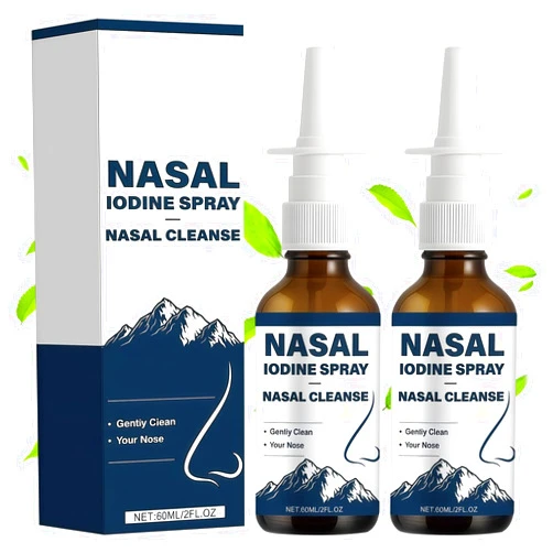 Eaton Kang 2Pcs Iodine Nasal Spray, Daily Nasal Cleanse,Fine Mist Non-Medicated Nasal Spray - 150+ Uses per Bottle for Dry Air, Travel & Daily Use