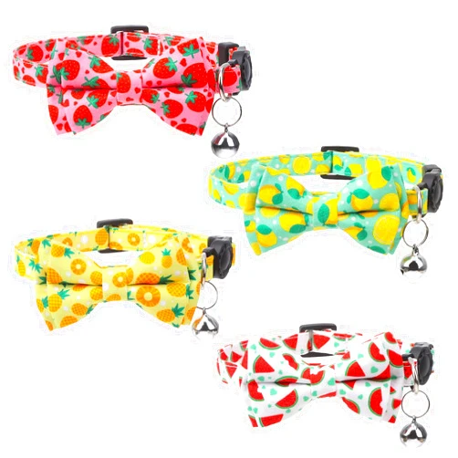 XLSXEXCL 4 Pack Cat Collar with Bow Tie and Bell Breakaway Bowtie Cat Collar Fruit Cat Kitten Collars Spring Summer Adjustable Safety Cat Collar for Boy Girl Cats