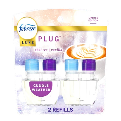 Febreze Plug In Air Freshener, Odor-Fighting Scented Oil Refill, Air Fresheners for Home and Bathroom and Kitchen, Long Lasting for Strong Odors, Cuddle Weather Scent, 0.87oz Refills, 2 Count