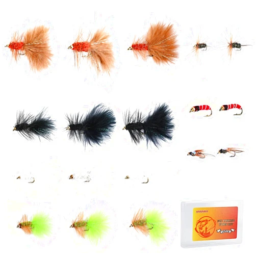 Ansnbo 18 pcs Fly Fishing Flies Kit, Hand Tied Wet Woolly Bugger Fishing Fly Assortment for Trout Fly Fishing Lures Fishing Flys