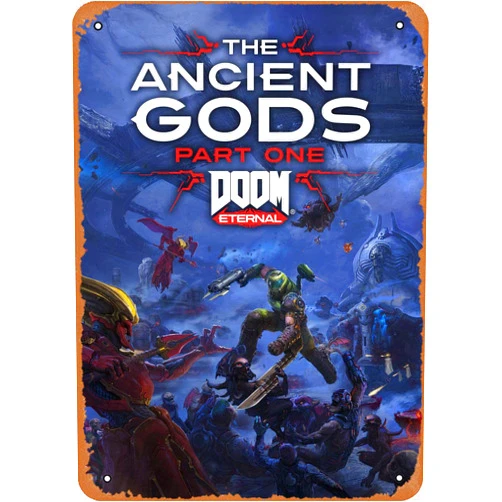 Zuhhgii The Ancient Gods Logo Doom Posters Logo Game Role Game Poster Anime Game Art Deco Tin Sign - 8 x 12 inches