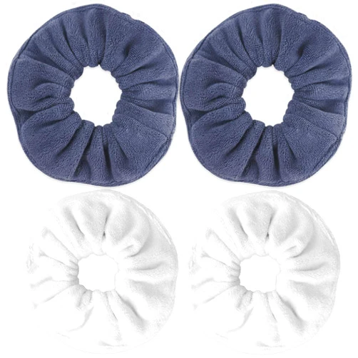 IVARYSS Super Towel Scrunchies for Drying Hair, Absorbent and Soft Microfiber for Frizz Free, Large Thick Ponytail Holder Wet Hair Accessories for Women and Girls, 4 PCS (White Grey)