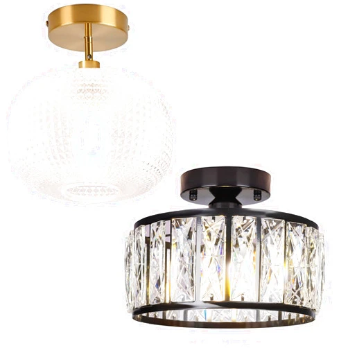 Jolydoly Gold semi Flush Mount Ceiling Light Fixture+ Black Crystal Ceiling Light Fixture
