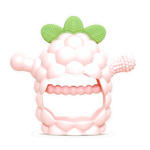 RaZbaby RaZberry Grip Silicone Teether Toy for 3M+ | Drop Resistant Hand Held Teether for Babies and Infants - Designed by Nature with Our Patented BerryBumps Multitextured Design | 3M+, Pink