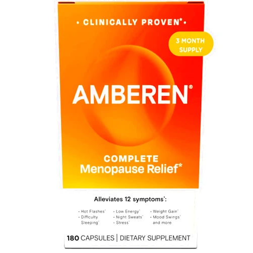 Amberen Menopause Supplement for Women, 180 Capsules, Clinically Proven, Helps Support Hormone Balance, Helps Relieve 12 Menopause Symptoms: Hot Flashes, Night Sweats, Mood Swings and More