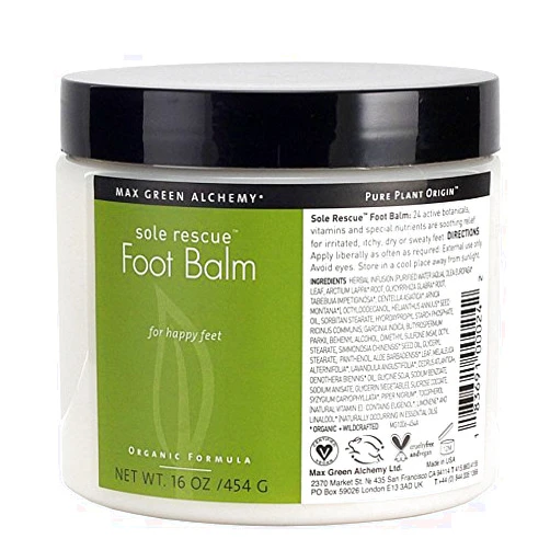 Max Green Alchemy Organic Formula Sole Rescue Foot Balm Jar (16 Ounces) - Soothes Dry, Itchy and Irritable Feet, Non Greasy