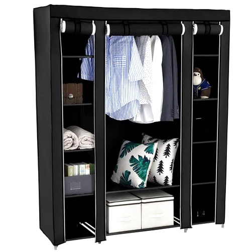Generic 59x69in Portable Clothes Closet Wardrobe Storage Organizer with Non-Woven Fabric Quick Assemble Extra Strong and Durable Wardrobe, Black