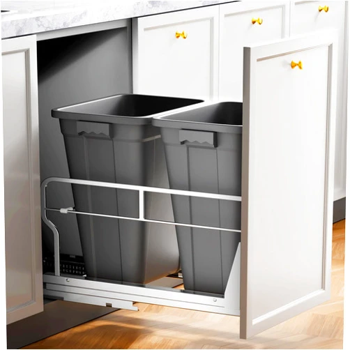 Insputer Double 40QT Pull Out Trash Can Under Cabinet, Heavy Duty Under Sink Garbage Bin Kit with Soft-Close Slides for Kitchen, Laundry, Requires Minimum Cabinets Opening 18