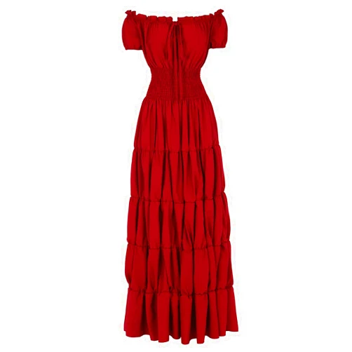 Haorugut Women Renaissance Medieval Irish Costume Over Dress Smocked Waist Retro Gown Cosplay