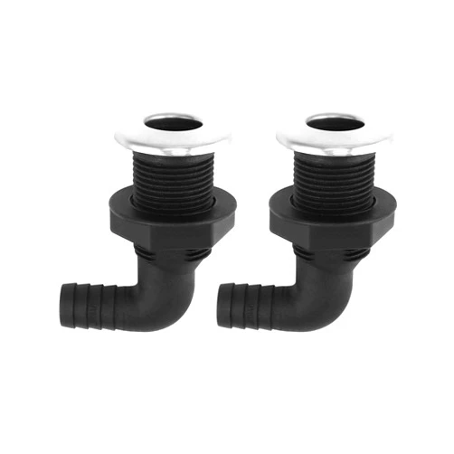 QWORK 90 Degree Marine Nylon Thru Hull Connector, 2 Pcs Thru-Hull Fitting, 316 Stainless Steel Trim with Nylon Body Thru-Hull, Compatible with 3/4