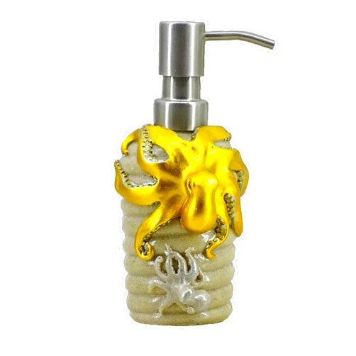 YHHRESINKING 6-inch Octopus Resin Soap Dispenser - Loyal Gold Beach Bathroom Organizer with Mother & Baby Design