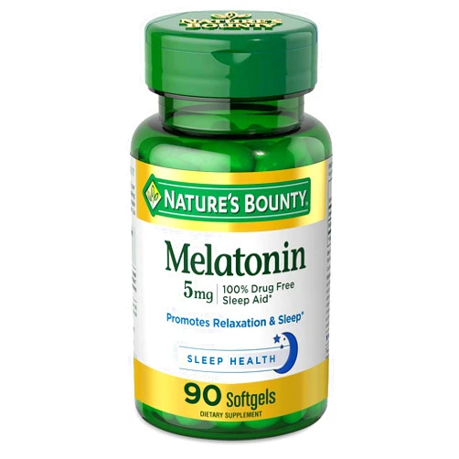 Nature's Bounty Melatonin, 100% Drug Free Sleep Aid, Dietary Supplement, Promotes Relaxation and Sleep Health, 5mg, 90 Softgels