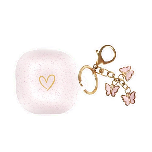 AIIEKZ Compatible with Samsung Galaxy Buds FE/Buds 2 / Buds Pro/Buds Live/Buds 2 Pro, Soft Silicone Case with Gold Heart Pattern with Cute Butterfly Keychain for Girls Women (Rose Gold)