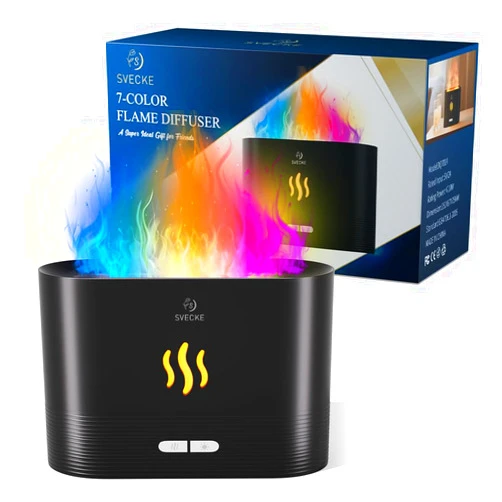 SVECKE Colorful Flame Aroma Diffuser, Flame Diffuser Humidifier with 7 Changing Colors, 180ml Aromatherapy Diffuser with Waterless Auto-Off Protection for Spa Home Yoga Office Bedroom