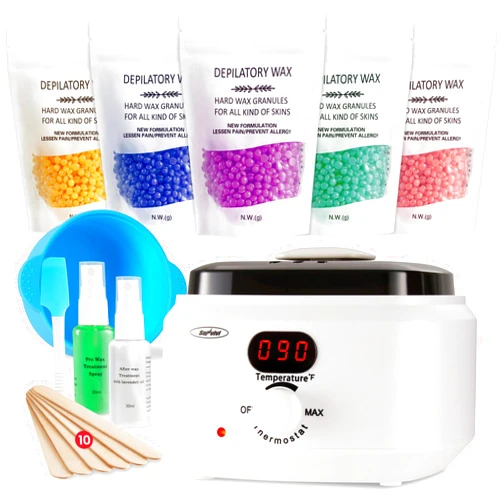 Sunvivi Waxing Kit, Brazilian Wax Warmer for Hair Removal with 5 Bag Hard Wax Beads, Digital Display Wax Melt Warmer Kit for Women Men Full Body, Legs, Face, Bikini,Sensitive skin, White