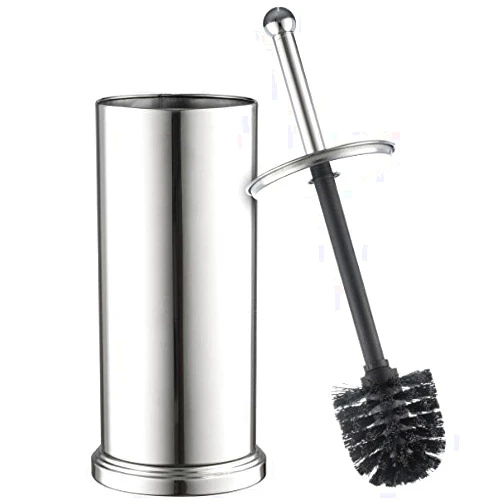 Home-it Toilet Brush Set Chrome Toilet Brush for Tall Toilet Bowl and Toilet Brush Holder with Lid Great Toilet Bowl Cleaner