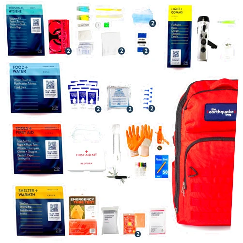 Redfora Complete Earthquake Bag - 3 Day Emergency kit for Earthquakes, Hurricanes, Wildfires, Floods + Other disasters