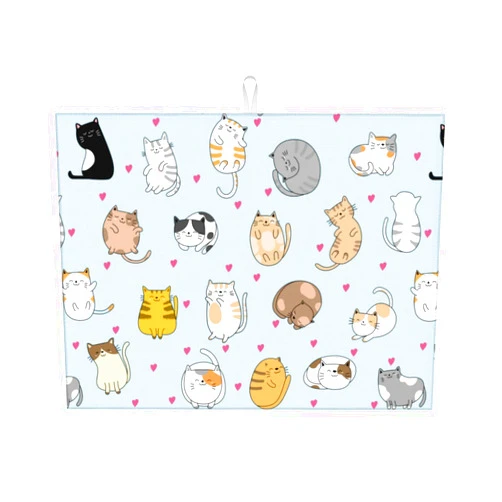 Yhogxte Cute Cat Dish Drying Mat for Kitchen Counter Cute Kitchen Mat Microfiber Kitchen Countertop Absorbent Reversible Drainer Rack Pad Dish Drying Mat 18 x 24 Inch