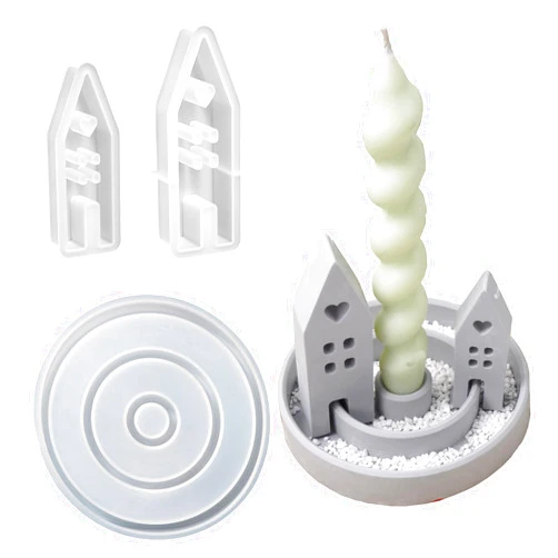 Dacies Silicone Candle Holder Mold House DIY Candle Craft Resin Casting Concrete Soap Clay Mold for Craftspeople Home Decor Gifts