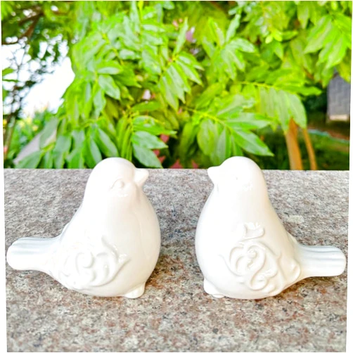 Gishima 2PCS Ceramic Bird Figurines Decorative Bird Ornaments Statue for Home Garden Decor (White)