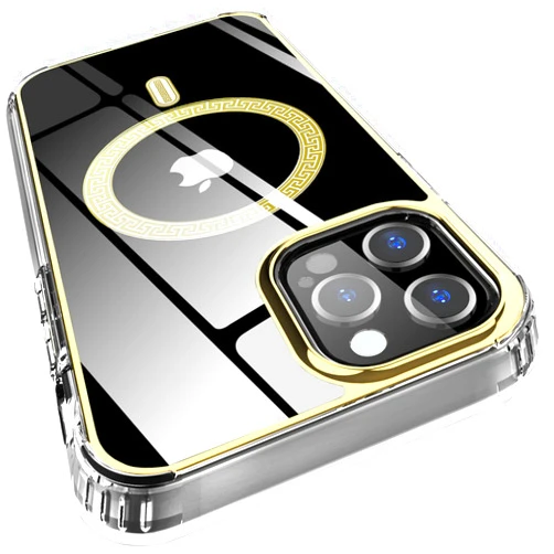 Hasaky Magnetic Case Designed for iPhone 13 Pro Max 6.7 inch Case Compatible with MagSafe,Crystal Clear Sparkle Glitter [Non-Yellowing] TPU+PC Military Grade Full Body Shockproof Case -Gold Maze