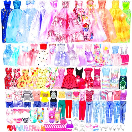 BYMORE 70 Pcs Doll Clothes and Accessories Kit, Including 4 Princess Gowns 8 Fashion Dresses 3 Tops 3 Pants 2 Bikini Swimsuits 20 Shoes 10 Hangers 20 Accessories for 11