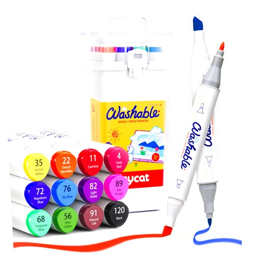 JoyCat Water Based 12 Colors Dual Tip Markers for Kids, Washable Set,Vibrant Coloring,Non Toxic Markers for Kids Ages 4-8,with Portable Storage Case, Art Gifts&School Supplies for Boys & Girls