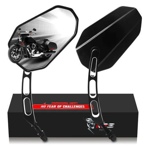 MZS Motorcycle Mirrors Black, M8 Motorbike Rear View Mirror Side Accessories Hollow Rod Arrow Compatible with Sportster Road King Street Glide Electra Dyna Softail Ultra Vrod