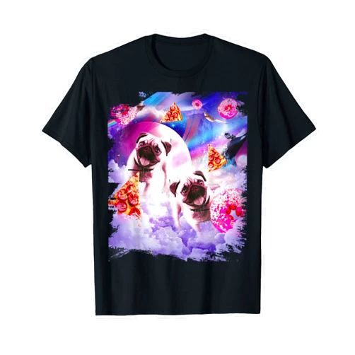 Random Galaxy Pugs in the clouds with donut and pizza T-Shirt