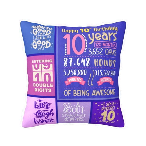 Skizbcw Gifts for 10 Year Old Girl - Gift for 10 Year Old Girl - 10th Birthday Decorations for Girl - 10 Year Old Girl Gift Ideas - 10 Year Old Girl Birthday Gifts Throw Pillow Covers 18 x 18 inch