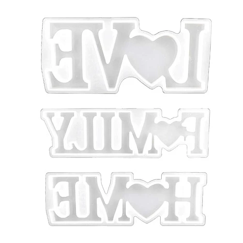 Saccgt Love Family Home English Ornaments Epoxy Resin Mold Letters Home Decorations Silicone Mould Handmade Decor Mold Silicone, app.21.6x8.8x1.3cm/8.50x3.46x0.51in, Transparent