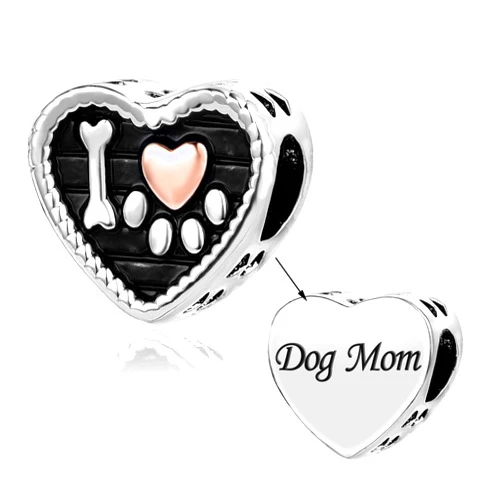 TGLS Dog Mom Charm Pet Dog Paw on My Heart Beads Compatible with Pandora Charms Bracelets