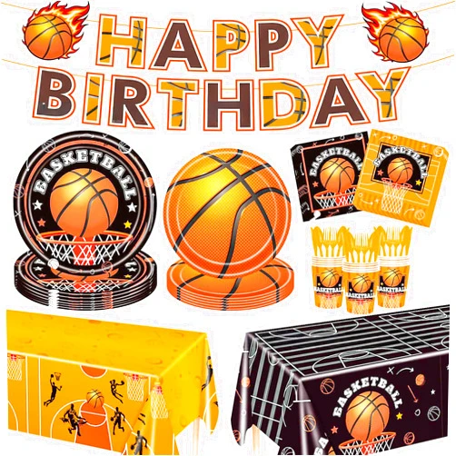 Jefuzh Basketball Party Plates and Napkins,Basketball Party Supplies: Basketball themed birthday party supplies for boys men,sports themed party decorations,disposable tableware set