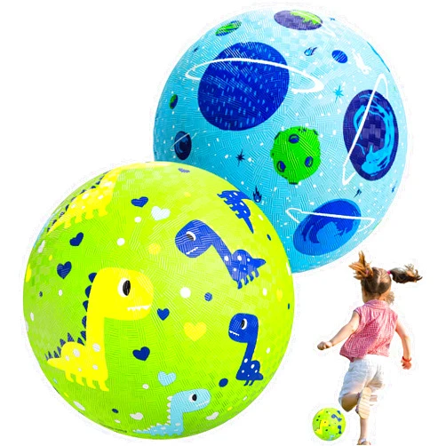 U&C Planet 2 Packs Playground Balls for Kids, 8.5 inch Cartoon Rubber Ball with Pump Dodgeball Kickball Outdoor Indoor Ball Game for Toddler Boys Girls