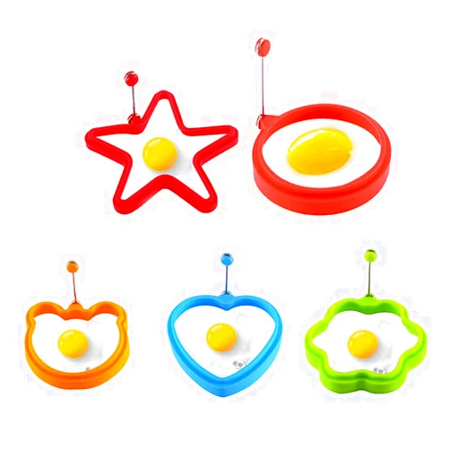 Fyuan Egg fryer,non stick creative,heart-shaped,pentagonal,round,pancake,DIY kitchen tool,silicone material,5 Pcs
