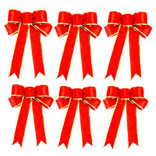 Beurio Red Glitter Christmas Ribbon Bows Tree Ornaments for Wreaths Decorations, 6 pcs