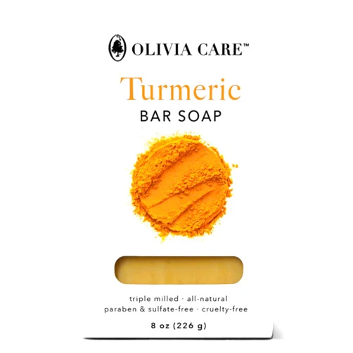 Olivia Care Turmeric Bar Soap -Natural, Vegan & Organic - For Face & Body Exfoliate, Hydrate, Moisturize & Deep Clean - Triple-Milled - Infused with Antioxidants - 8 OZ
