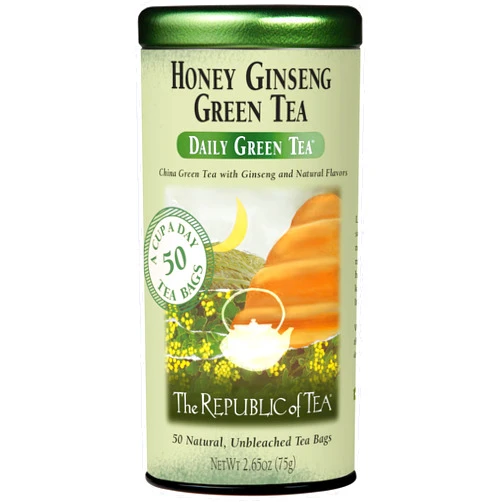 The Republic of Tea - Honey Ginseng Green Tea, 50 Tea Bags, Tin | Flavored Gourmet Tea | Caffeinated