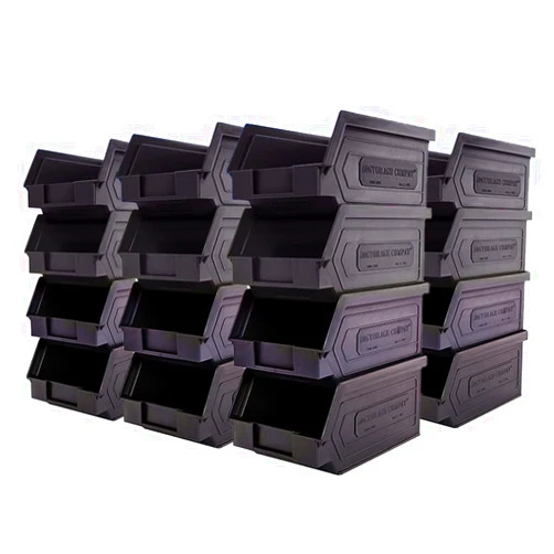 Storage Compat 24 Pack Plastic Storage Bins, Hanging, Stackable, Storage Organizer Bin for Warehouses, Workshops 7-Inch x 4-Inch x 3-Inch, Black