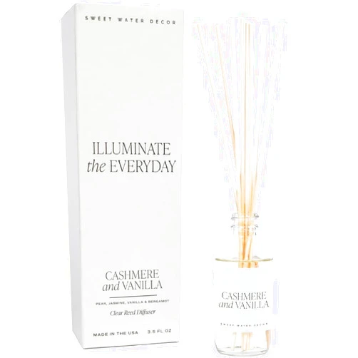 Sweet Water Decor Cashmere and Vanilla Reed Diffuser Set - Cashmere, Sandalwood, Milky Coconut, Bourbon Vanilla Scented Diffuser - Scent Diffusers for Home, Long Lasting Fragrance, Made in the USA