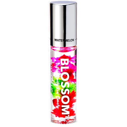 Blossom Roll on Lip Gloss, Scented Clear High Shine Moisturizing Lip Oil, Non Sticky, Infused with Real Flowers, Made in USA, 0.2oz, Watermelon
