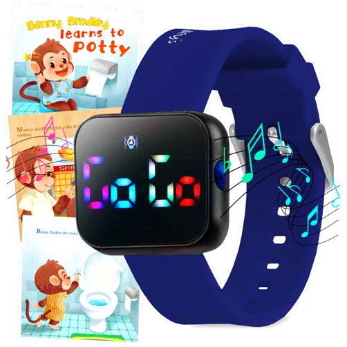 Benny Bradley's Potty Training Watch for Kids V4 – A Water Resistant Toilet Reminder Device for Boys & Girls to Train Your Toddler with Fun/Musical & Vibration Interval Reminder with Potty Training eBook (Navy)